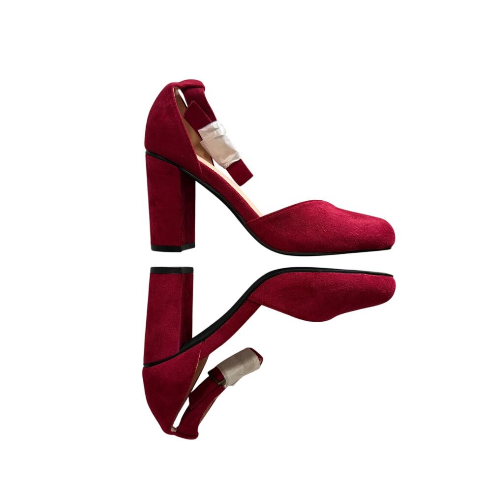 Wine Red Suede Slingback Heels - Pointed Toe Block Heel Ankle Strap Pumps Sz 5